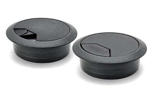 ANGSTROM 2-Inch Hole Desk Grommet Cover Organizer for Desktop Computer Electronics Wires, Black Plastic (2-Pack)