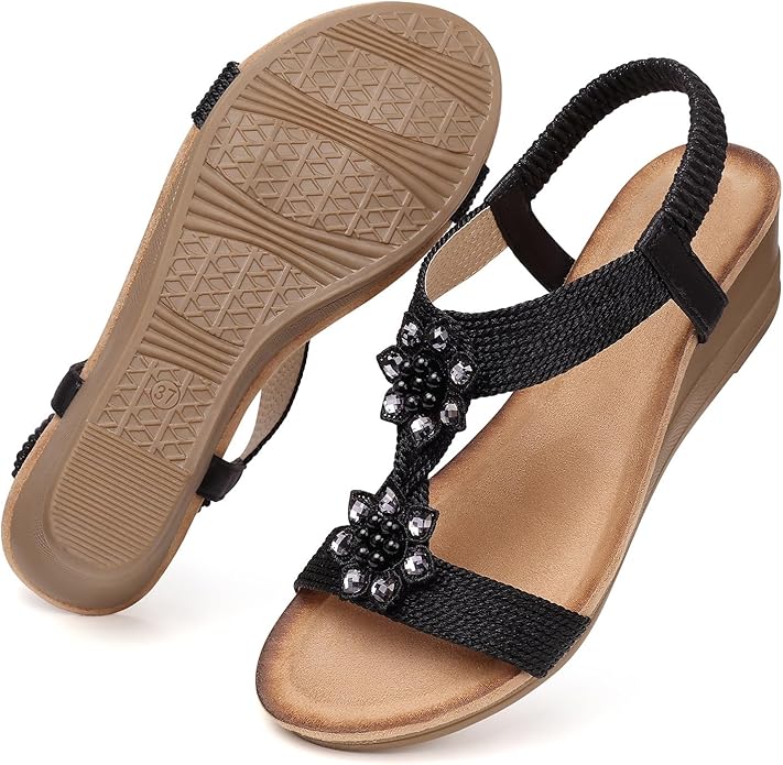 SHIBEVER Wedge Sandals for Women Dressy: Summer Low Wedges Comfortable Open Toe Sandals