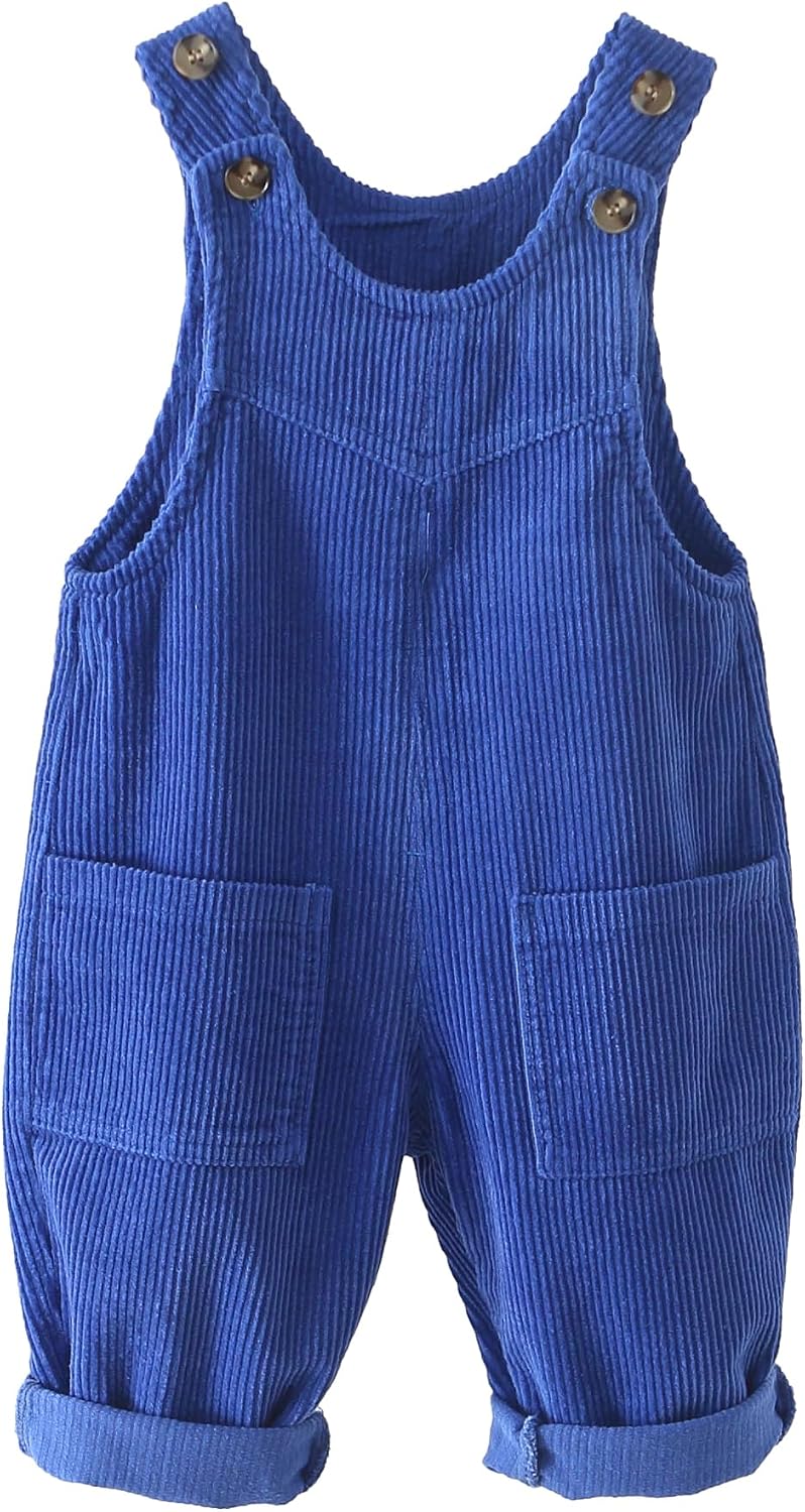 Baby Boy Girl Corduroy Bib Overalls Cotton Button Suspender Overalls Plain Romper Loose Jumpsuit