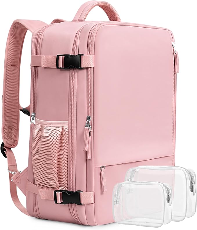 Beraliy Large Travel Backpack for Women, Personal Item Bag Airline Approved, Carry On Luggage, 17.3 inch Laptop Backpack, Waterproof Backpack,Hiking Backpack, Pink