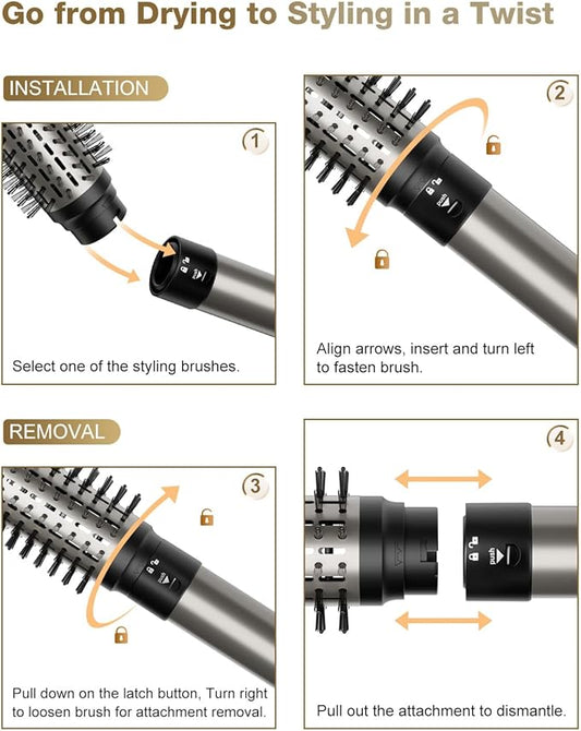 7MAGIC Hair Dryer Brush  Styler, 110,000 RPM, High-Speed Ionic Hair Dryer, Multi-Function, Professional Blow Dryer Brush for Curling, Volumizing, Straightening, and Styling, Silver