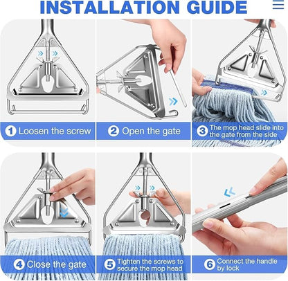 SOBONNE 59" Commercial Mop Handle Heavy Duty,Industrial Metal Mop Stick Wet Mops Head Replacement Holder for Home,Garage,Office,Warehouse Floor Cleaning|Sliver