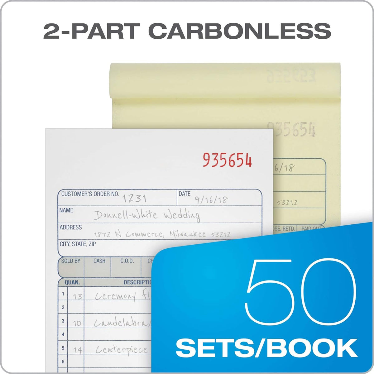 Adams Sales Order Books, 2-Part, Carbonless, White/Canary, 4-3/16" x 7-3/16", Bound Wraparound Cover, 50 Sets per Book, 3 Pack (DC4705)