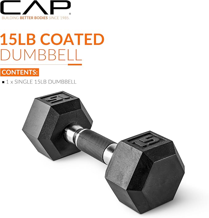 CAP Barbell Coated Hex Dumbbell Weight | Multiple Options - Single (15LB)