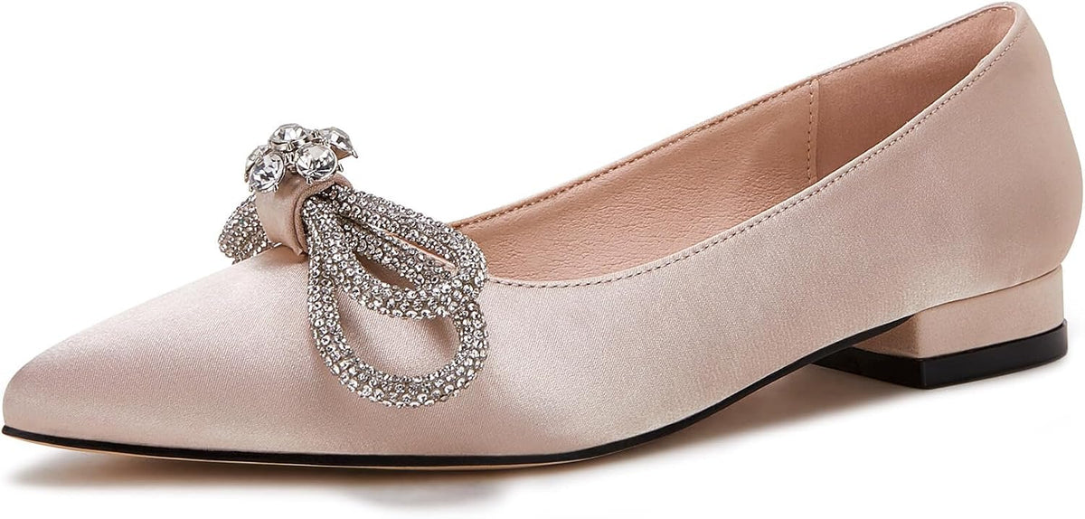 Women's Ballet Flats Double Bow Pointed Toe Casual Comfortable Slip on Flat Ballerina Shoes