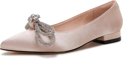 Women's Ballet Flats Double Bow Pointed Toe Casual Comfortable Slip on Flat Ballerina Shoes