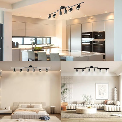LED 6 Light Track Lighting Kit, 3 Color Adjustable Ceiling Spot Lighting Includes 6 x GU10 Bulb, Modern Track Light Fixture with Rotatable Heads for Kitchen, Living Room, Bedroom