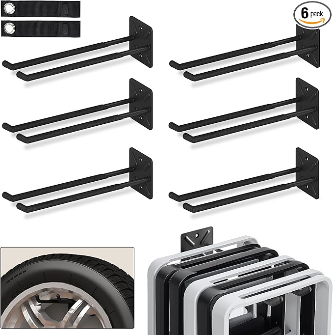 NACIAL 6 Pack Garage Storage System Hooks, Heavy Duty Wall Mount Tool Organizer, Chair Hanger Garage Storage Utility Hooks for Car Tires, Ladders, Chairs, Strollers, Power Tools, Garden Tools - 6 PACK