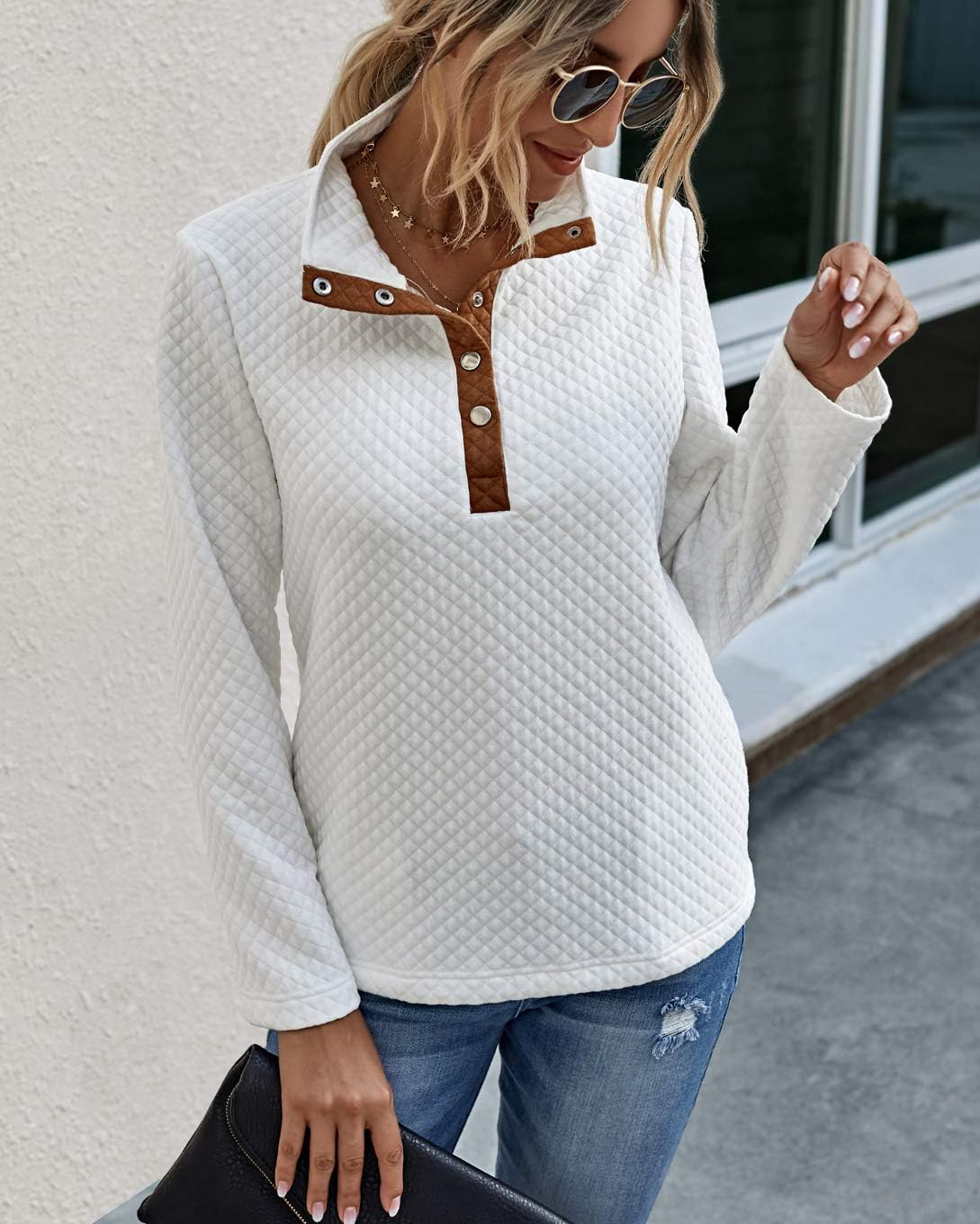 BTFBM Women Fashion Quilted Pattern Lightweight Zipper Long Sleeve Plain Casual Ladies Sweatshirts Pullovers Shirts Tops