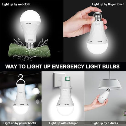 2 Pack Emergency Rechargeable Light Bulbs,Battery Operated Backup Light Bulb 9W E27 8500K 1200mAh White Equivalent Self-Charging LED Light Bulbs for Power Outage Camping Outdoor Activity