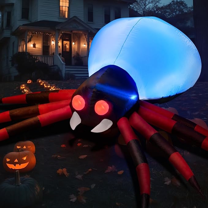 8FT Halloween Inflatables Outdoor Decorations Giant Spider Decorations with LED Lights and Air Pump Blow up Inflatable Halloween Decorations Clearance Halloween Decor Outside Yard Garden Lawn House