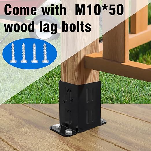 Eapele 4x4 Wood Fence Post Anchor Base, Thick Steel and Black Powder Coated, Come with Wood Screws and Concrete Anchors