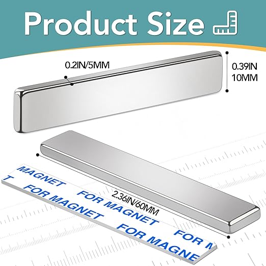 24 Pack Strong Neodymium Bar MagnetsPowerful Rare Earth Neodymium Magnets with Double-Sided Adhesive Perfect for Fridge, Garage, Kitchen, Craft, Office etc 60 x 10 x 3 mm