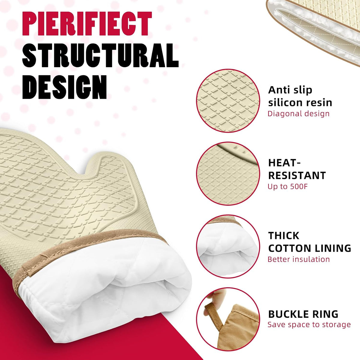 Silicone Oven Mitts?Heat Resistant up to 500°F, Oven Gloves with Soft Lining, Non-Slip Kitchen Essentials, Kitchen Gadgets, Apartment Essentials, Great Gift for Cooking (beige-1pair)