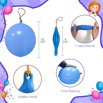 48pcs Punch Balloons, Punching Balloon Party Favors for kids, Neon Bounce Balloons with Rubber Band for Carnival, Fun, Gift Bag Party Favors