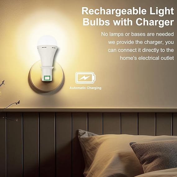 2 Pack Emergency Rechargeable Light Bulbs,Battery Operated Backup Light Bulb 9W E27 8500K 1200mAh White Equivalent Self-Charging LED Light Bulbs for Power Outage Camping Outdoor Activity