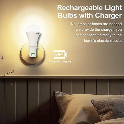 2 Pack Emergency Rechargeable Light Bulbs,Battery Operated Backup Light Bulb 9W E27 8500K 1200mAh White Equivalent Self-Charging LED Light Bulbs for Power Outage Camping Outdoor Activity
