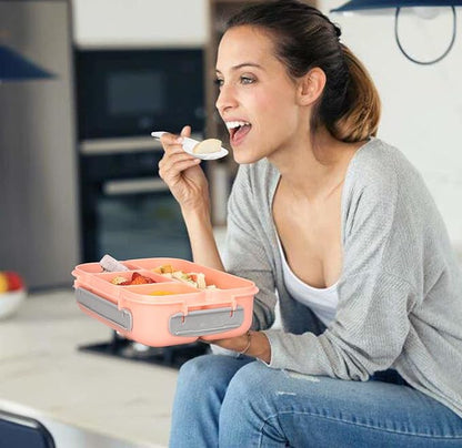 Bento Box Lunch Containers for Adults 5 Cup,Bento Boxes with 4 Compartments &Fork,Leak-proof,Microwave/Dishwasher/Freezer Safe,Pink