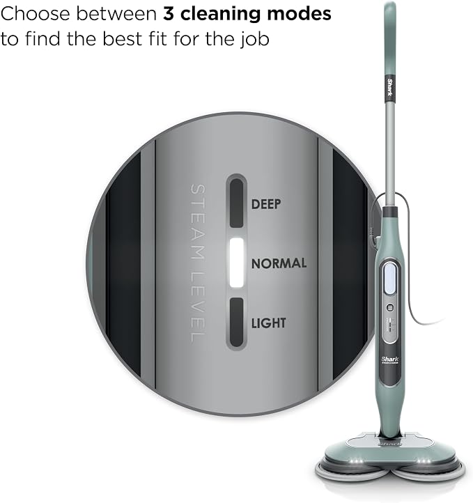 Shark Steam & Scrub Steam Mop, All-in-One Hard Floor Cleaner, Grey, S8001 LED Headlights, 4 Dirt Grip Soft Scrub Pads Included, XL Water Tank, Swivel Steering
