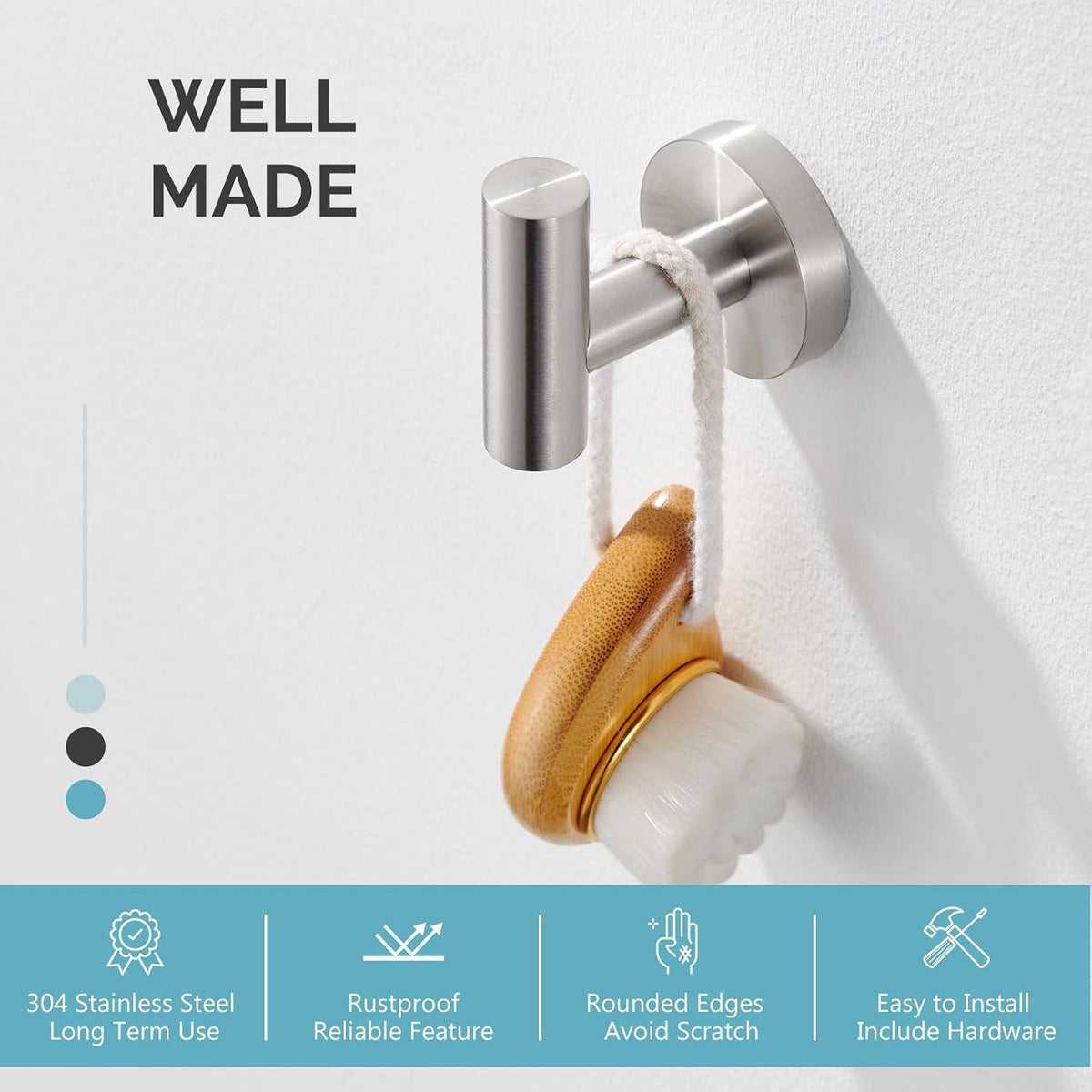 Angle Simple SUS304 Stainless Steel Robe & Towel Hook, Brushed Nickel