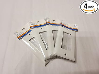 4 pack x 1-Gang Single Rocker Wallplate, White, Unbreakable Nylon with screws