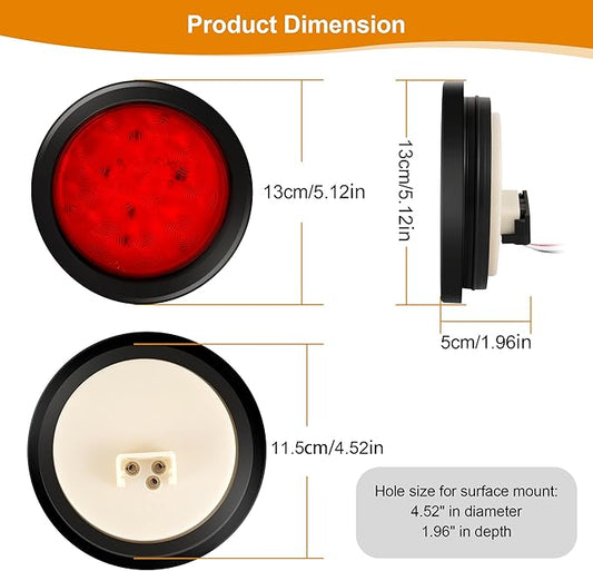 2Pcs 4" Round Led Trailer Lights Kit Red 12 LED Boat Marker Lights Brake Lights Stop Turn Side Utility Tail Lights Waterproof Hitch Light for Truck Trailer RV Boat