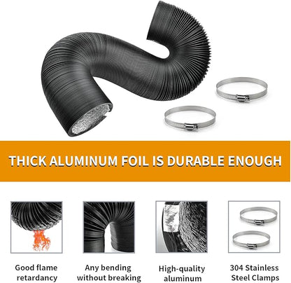 Black Dryer Vent Hose 4 Inch Insulated Flexible Duct 16FT with 2 Clamps Adjustable Black Air Aluminum Ducting Heavy-Duty Three Layer Protection Used in Air Duct Fan Systems by Cenipar