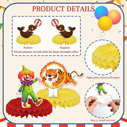 Carnival Circus Honeycomb Centerpieces, KSKSPE 9Pcs Carnival Circus Party Table Centerpieces Carnival Circus Birthday Decorations Carnival Theme Party Table Decoration for Carnival Circus Supplies