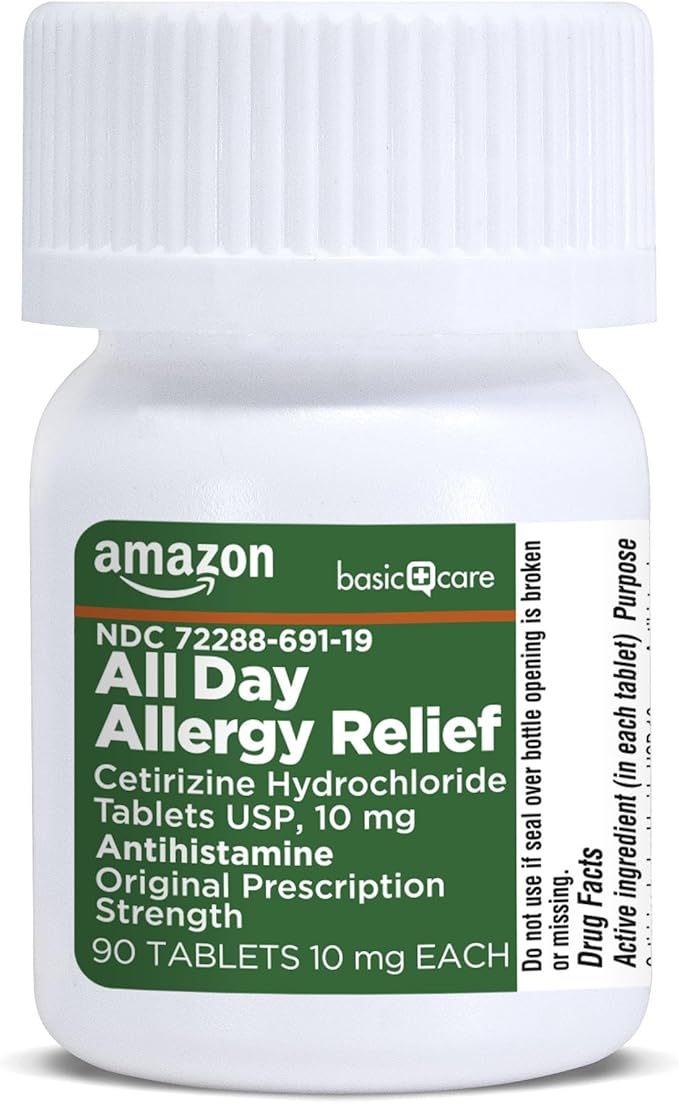 Basic Care All Day Allergy, Cetirizine Hydrochloride Tablets, 10 mg, Antihistamine, 90 Count (Packaging may vary)