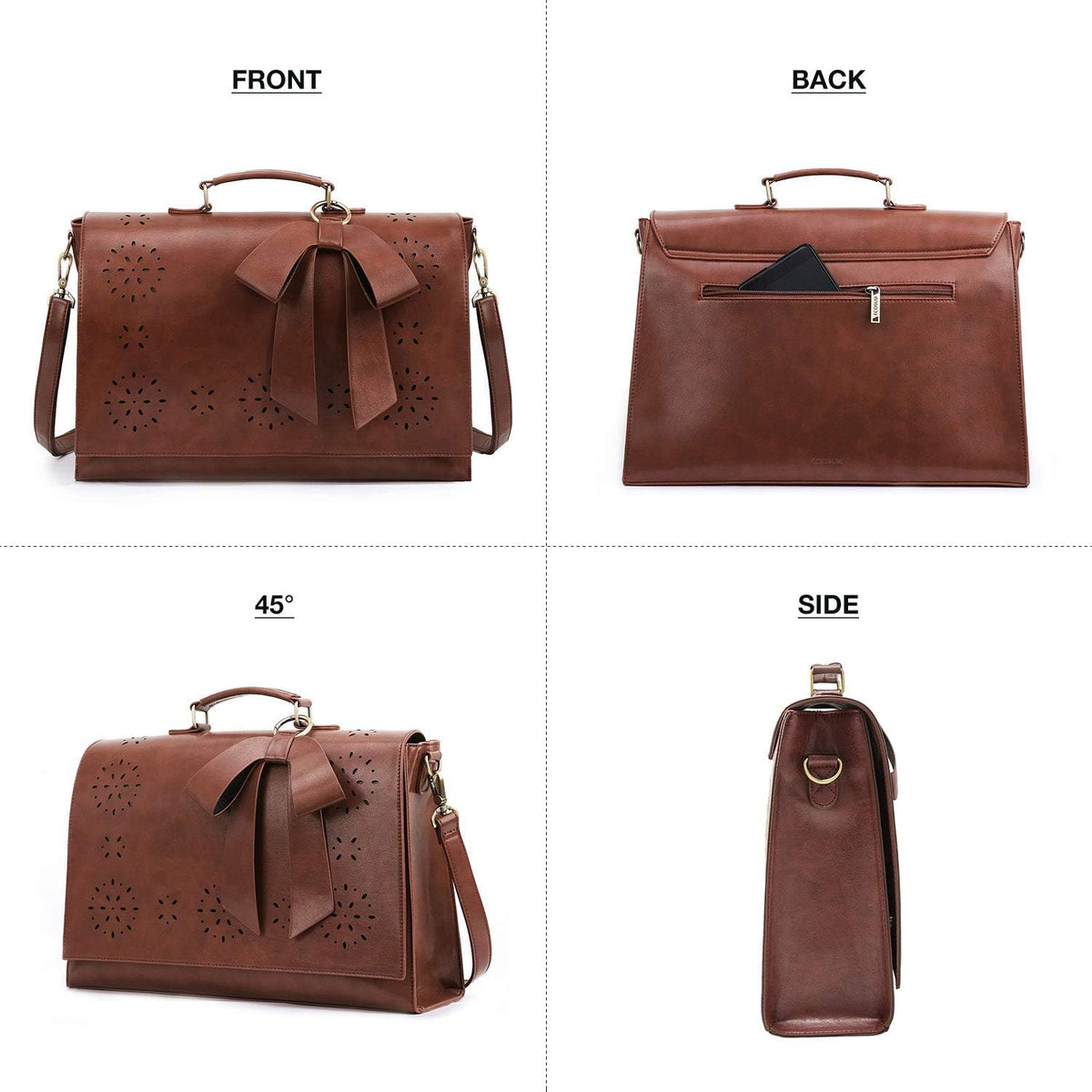 ECOSUSI Women's Briefcase Vegan Leather Laptop Bag for Work Shoulder Computer Satchel Bag with Detachable Bow.