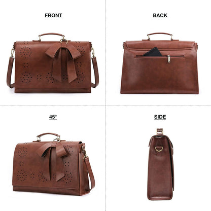 ECOSUSI Women's Briefcase Vegan Leather Laptop Bag for Work Shoulder Computer Satchel Bag with Detachable Bow.