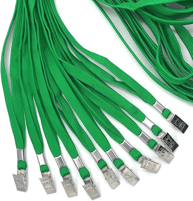 Bird Fiy Green Lanyards 100 Pack Bulk Badge Lanyards with Clip Neck Flat Lanyard with Badge Lanyard Bulldog Clip