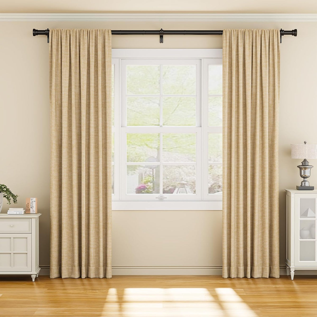 YaFex Curtain Rods 32-118 Inch, Heavy Duty 1 Inch Adjustable Curtain Rod for Windows, Black Long Window Treatment Rods, Modern Design, Easy Installation