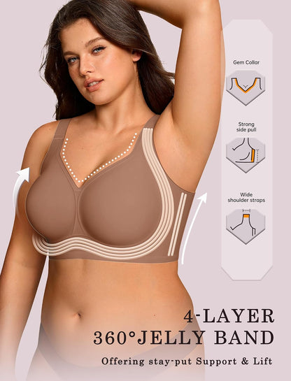 OEAK Womens Wireless Jelly Bra Plus Size Supportive Seamless Bras Full Coverage Push Up Comfortable No Underwire Tshirt Bras ( Size L )