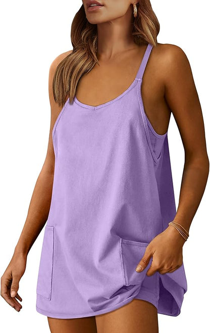 Caracilia Womens Summer Mini Dress 2025 Casual Sleeveless Built in Shapewear Sundress Trendy Short Tennis Athletic Outfits