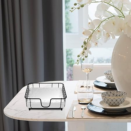 Napkin Holder for Table, Napkin Holders for Paper Napkins, Flat Metal Black Napkin Holders for Kitchen  Dining Table, 6.9" x 6.9" x 2.2" Inside Size (Black)