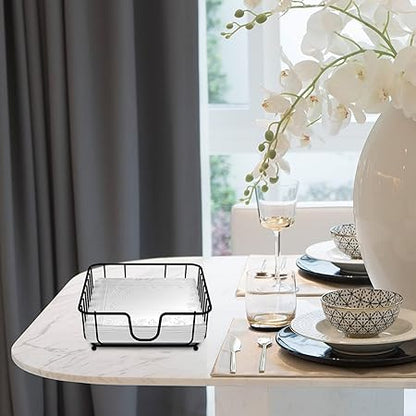 Napkin Holder for Table, Napkin Holders for Paper Napkins, Flat Metal Black Napkin Holders for Kitchen  Dining Table, 6.9" x 6.9" x 2.2" Inside Size (Black)