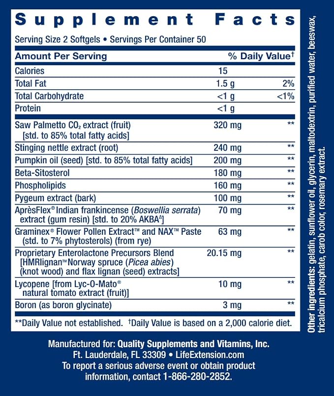 Life Extension Ultra Prostate Formula, 100 Softgels, Natural Supplement for Men