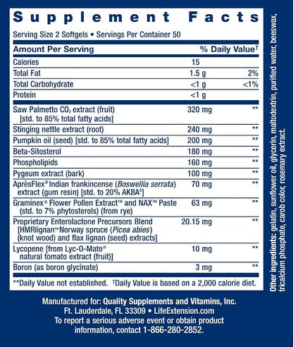 Life Extension Ultra Prostate Formula, 100 Softgels, Natural Supplement for Men