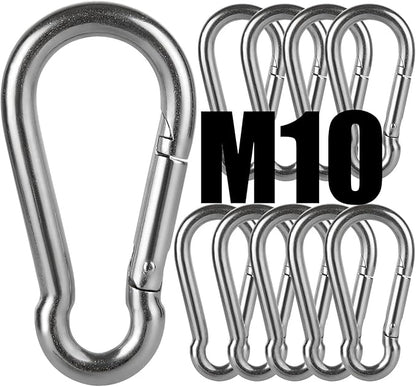 Stainless Steel Spring Snap Hook Carabiner M6 M8 M10 Heavy Duty Carabiner Clip Spring Clips Keychain 516 Inch Quick Links for Backpack, Hammocks, Camping, Swing(163010PCS)