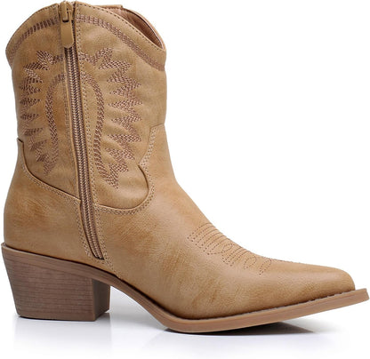 GLOBALWIN Women's Western Charm Cowgirl Boots Mid Calf Comfy Cowboy Boots For Women With Pointed Toe