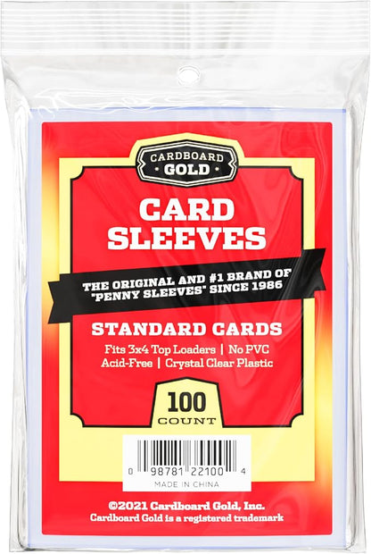 Cardboard Gold Penny Sleeves for Trading Cards - 100 Count Standard Size