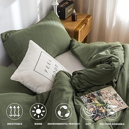 COTTEBED Ultra-Soft King Bedding Comforter Sets Bed, All Season Use Light Weight with Warm Fluffy Washed Cotton Microfiber,1 Bed Blanket Comforter  2 PillowSham(KingCalifornia King Dark Olive Green
