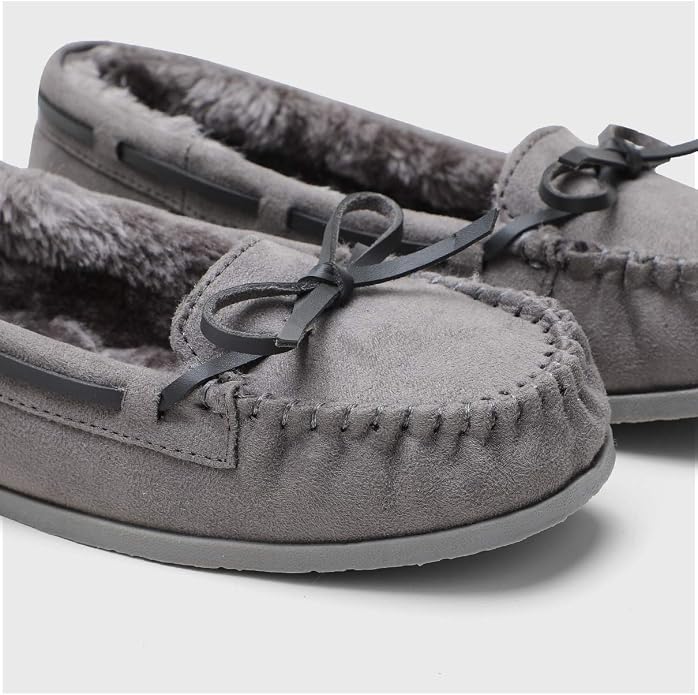 KOLILI Womens Faux Fur Moccasin Slippers, Indoor Outdoor Warm & Cozy House Shoes with Durable Rubber Sole