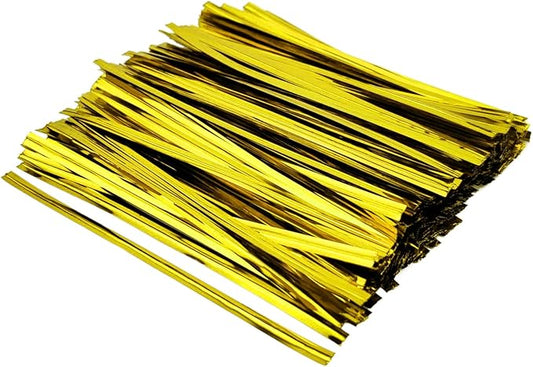 100 Pcs Metallic Twist Ties 3.5-Inch, Foil Twist Ties for Bread Bags, Candy Bags, Gift Bags, Snack Bags, and Party Favor Wrapping (Gold)