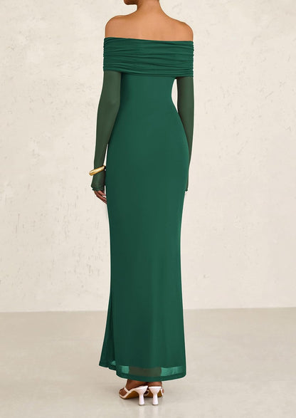 PRETTYGARDEN Fall Dresses for Women 2026 Elegant Off The Shoulder Long Sleeve Formal Wedding Guest Bodycon Maxi Dress .