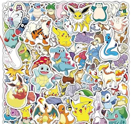 Waterproof Vinyl Stickers for Kids Water Bottles, laptops, Cases, Cute Stickers Pack (Pokemon(100PC))