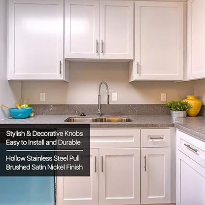 Flexzion 1 Pack Kitchen Cabinet Handles Silver Drawer Pulls 7 inch, 5 inch Hole Center, Stainless Steel T Bar with Satin Brushed Nickel, Hardware for Kitchen Cupboard Door Bathroom Furniture