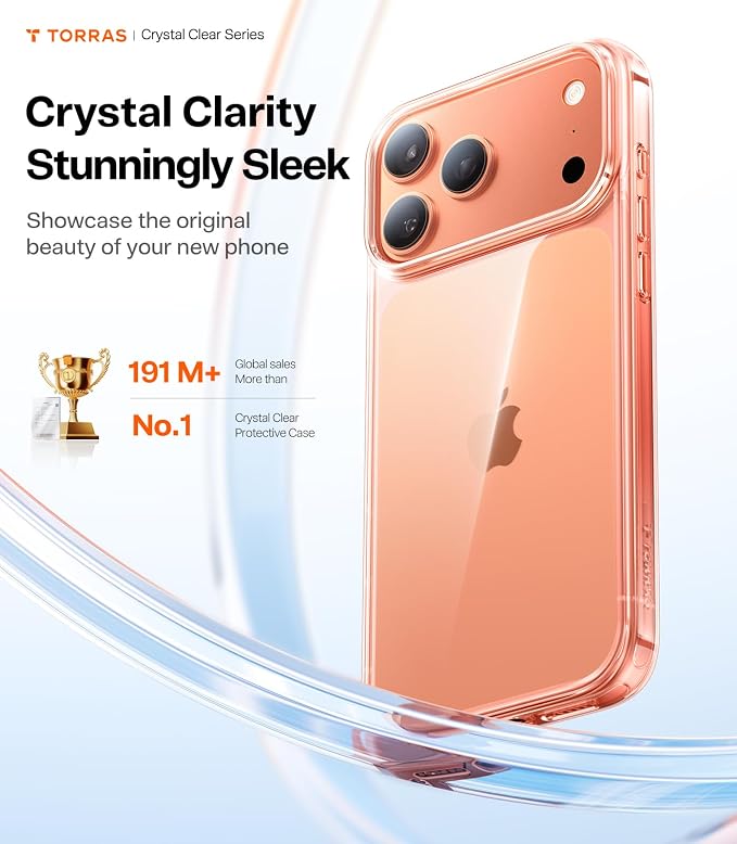 TORRAS for iPhone 17 Pro Case Crystal Clear, Upgraded Anti-Yellowing, Military-Grade Protection, Ultra Transparent Slim Case for iPhone 17 Pro Phone Case, Soft Bumper, Anti-Scratch, Clear, 6.3''