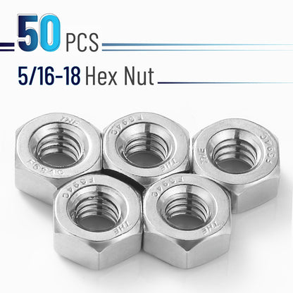 Bates Stainless Steel Hex Nut, 5/16-18, 50 Pack - Stainless, Metal, Hardware Nuts (2 pack of 25)
